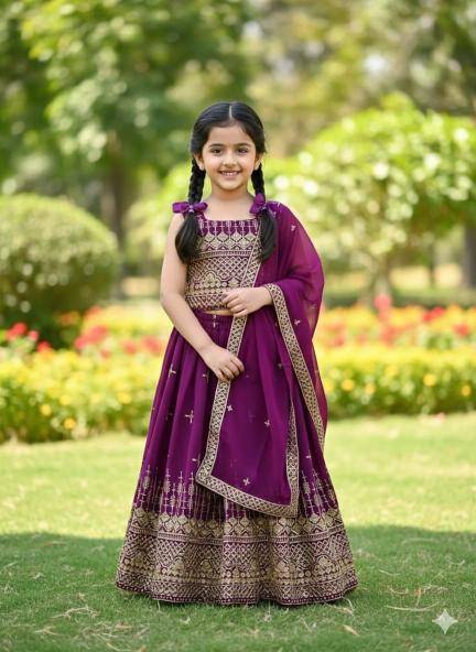 Green Well Georgette Purple Wholesale kids wear distributor
